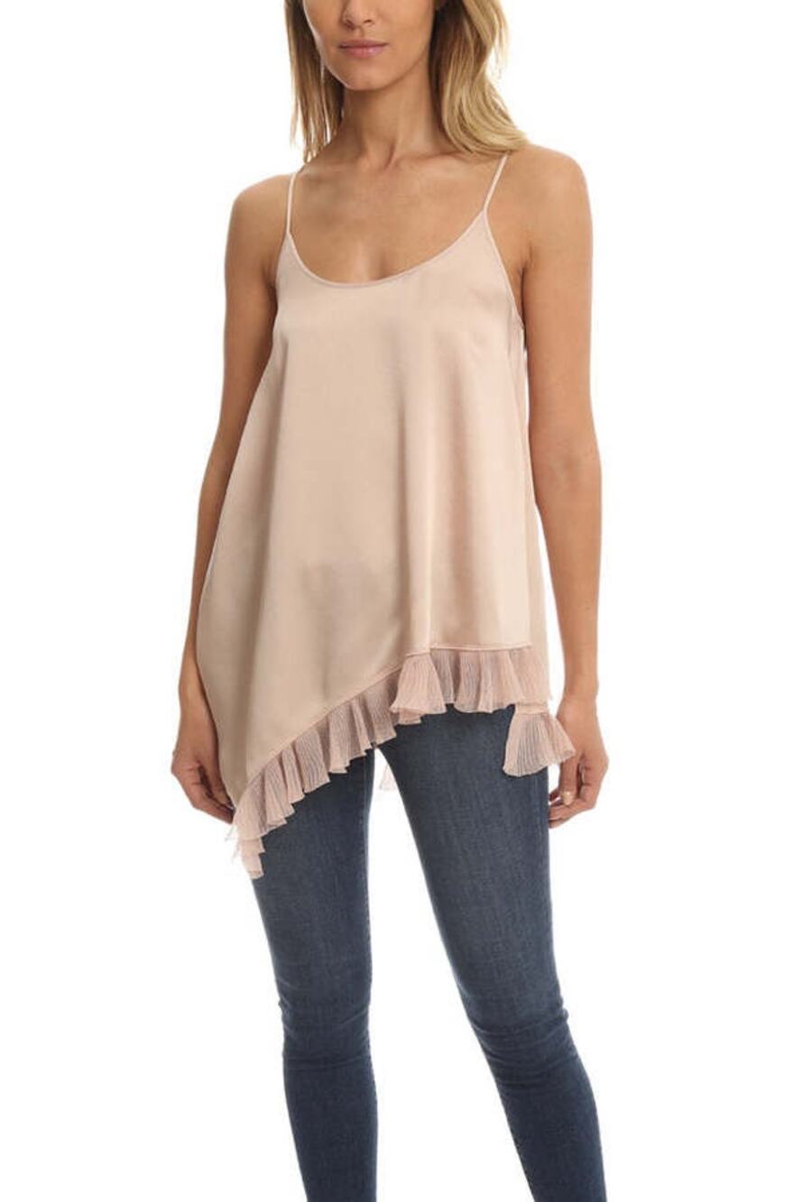 Elizabeth and James New Satin Blush Asymmetrical Ruffle Angela Top Size S